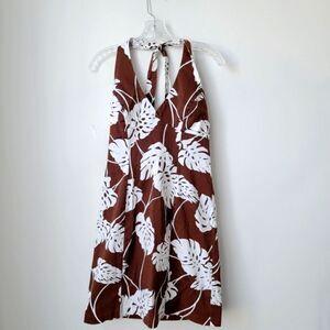 AGB Vintage Brown and White Palm Frond Printed Halter Dress Size 6